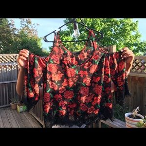 Floral cut shoulder blouse